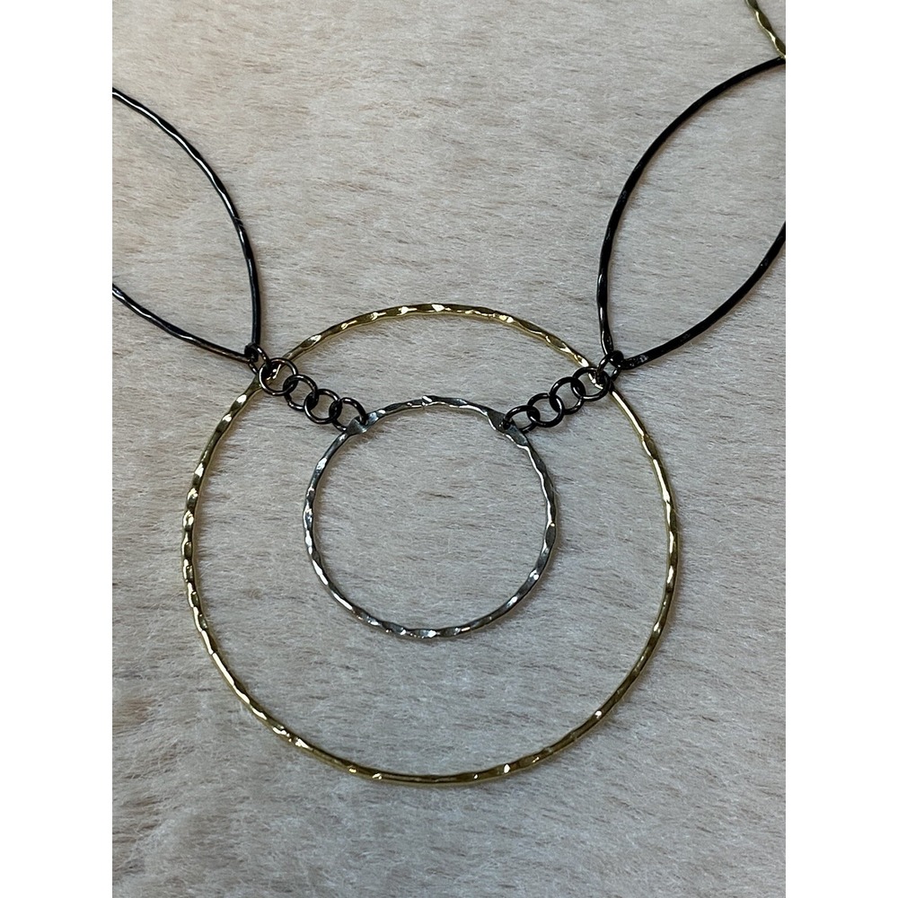 Gunmetal Black Gold Silver Necklace Chain Hammered Geometric Links Round Square - Picture 4 of 4